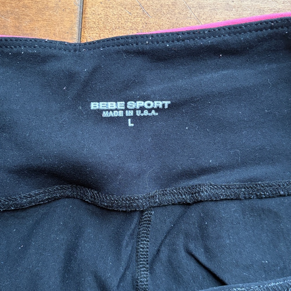 Bebe Black Yoga Pants with Pink Waistband - Picture 3 of 3